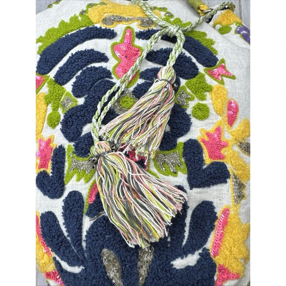 Ruby Yaya Cotton Colorful Fringe Tassels Shoulder Bucket Crossbody Bag Boho Tote